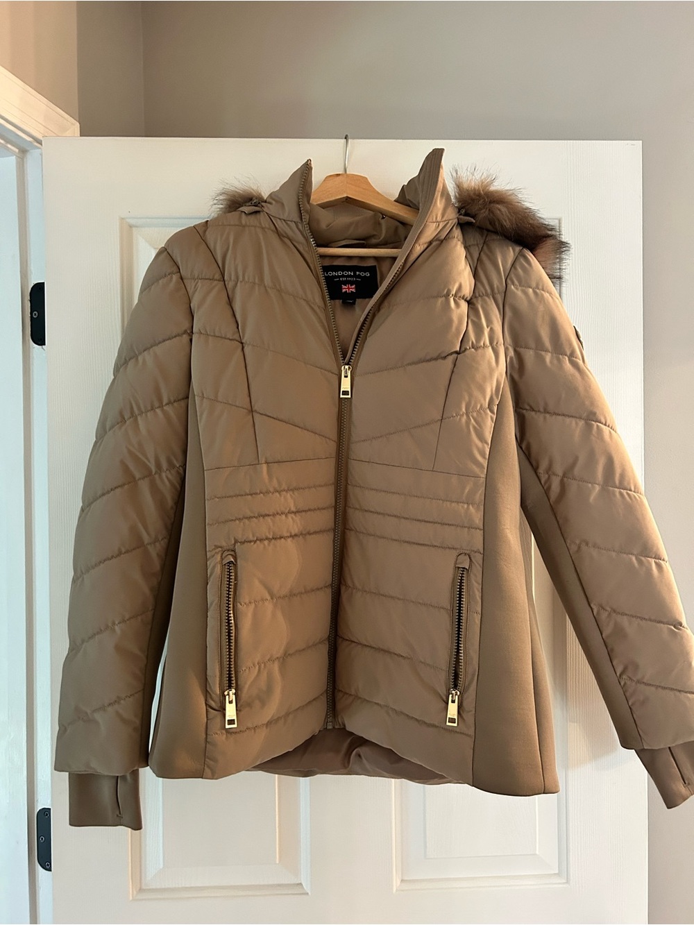 London Fog Women's Tan Quilted Hooded Jacket